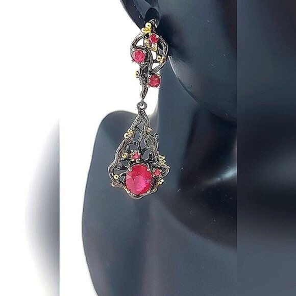 Heated Natural Red Ruby 8x6mm 925 Sterling Silver Earrings - Picture 6 of 8